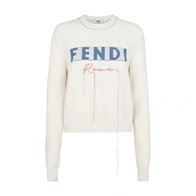 Fendi Logo Detailed Crewneck Jumper In Cream