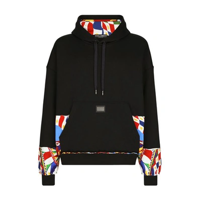 Dolce & Gabbana Jersey Hoodie With Printed Details In Carretto