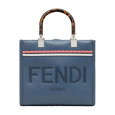 Fendi Sunshine Logo Embossed Small Tote Bag In Blue