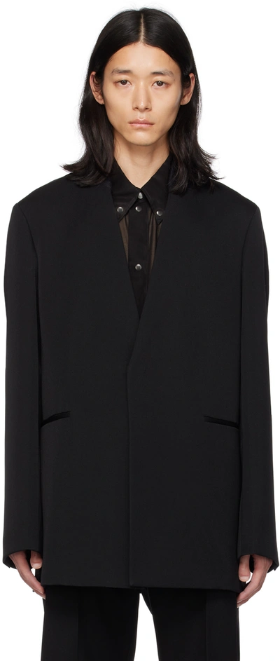 Jil Sander Collarless Tailored Wool Blazer In Black