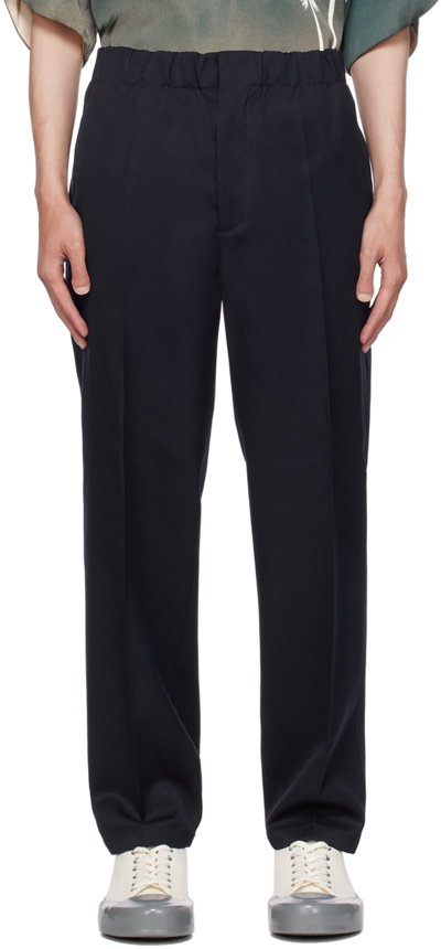 Jil Sander Black Polyester Serge Tapered Trousers In Navy
