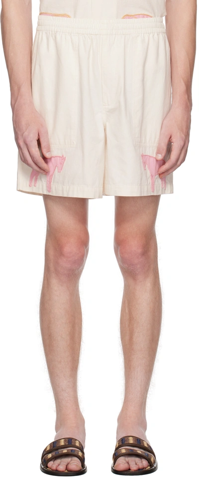 Bode White Tiny Zoo Shorts In Pkwht Pink White