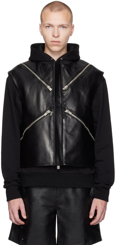 Heliot Emil Black Nebule Leather Waistcoat