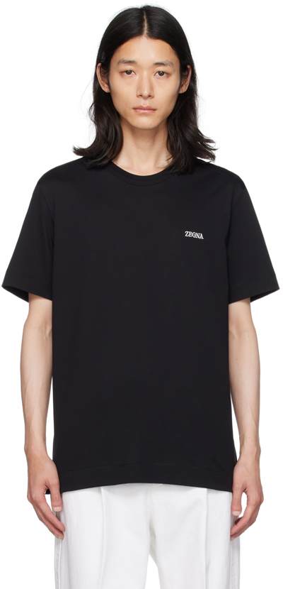 Zegna Black Embroidered T-shirt In K09 Black