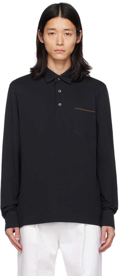 Zegna Pocket Long-sleeved Polo Shirt In Schwarz