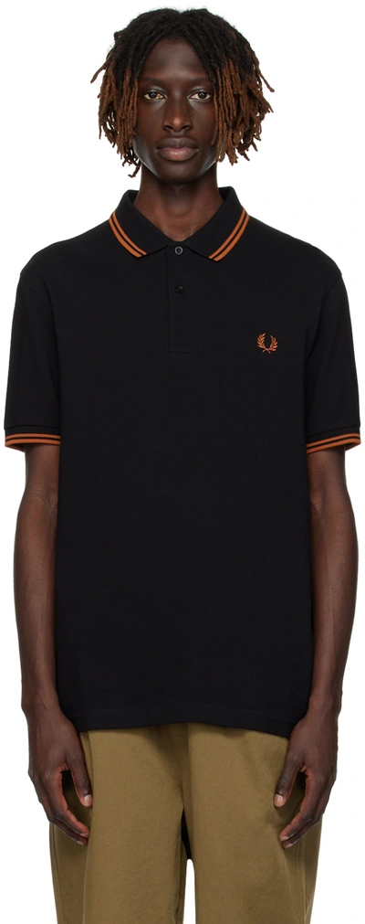 Fred Perry Black Twin Tipped Polo In Black/nut Flake