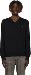 Fred Perry Crest-motif V-neck Sweater In Black