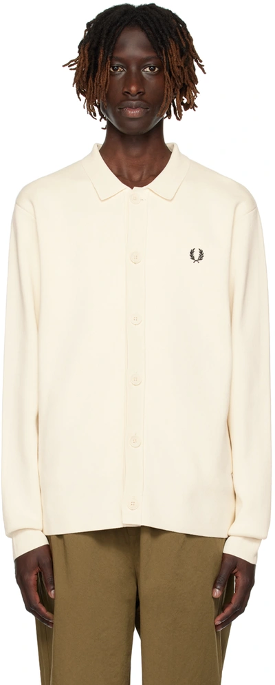 Fred Perry Off-white Button Cardigan In Ecru