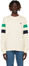 FRED PERRY OFF-WHITE PANELED LONG SLEEVE T-SHIRT