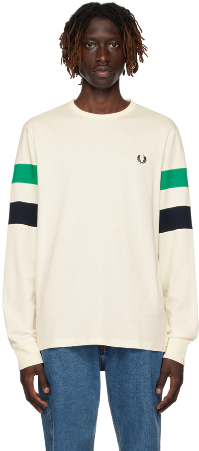 Fred Perry Off-white Paneled Long Sleeve T-shirt In Ecru