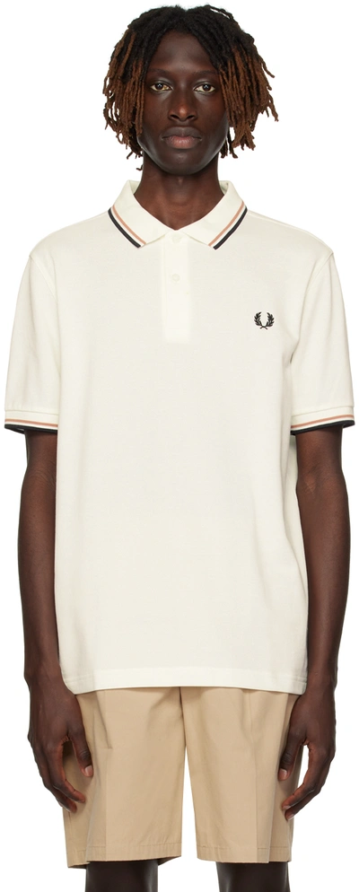 Fred Perry White Twin Tipped Polo In Snwht/ltrst/blk