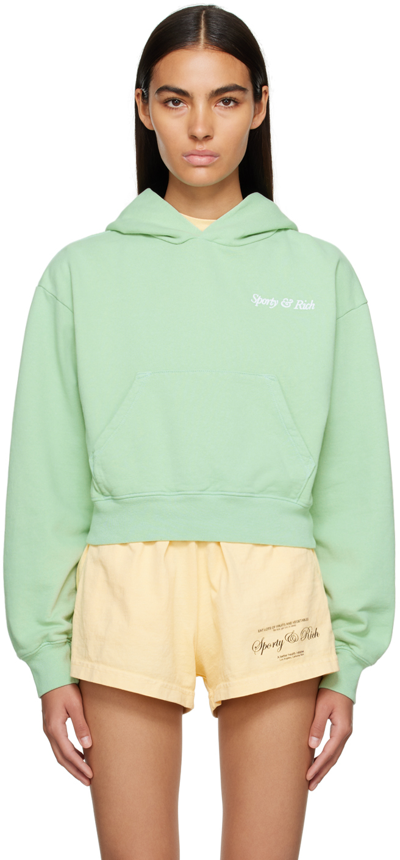 Sporty And Rich Green Cropped Hoodie In Jade/white