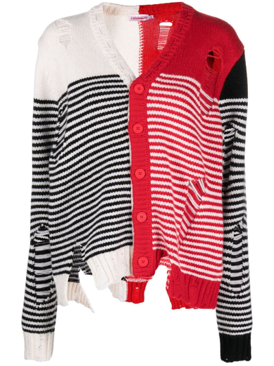 Charles Jeffrey Loverboy Mega Shred Striped Cardigan In Black/ecru/red