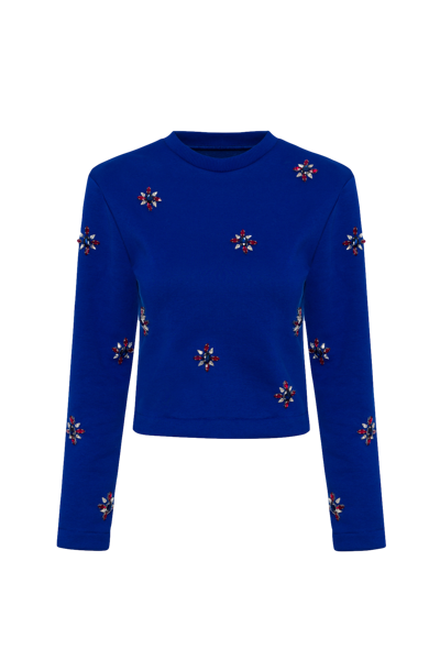 Nana Gotti Mondo Bejeweled Cropped Sweater In Blue