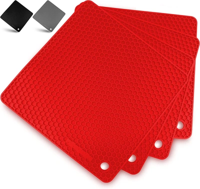 Zulay Kitchen Silicone Trivet Mat Set - 4 Pack In Red