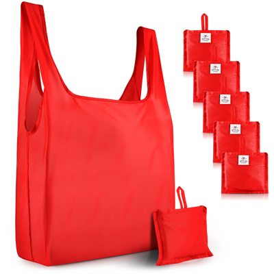 Zulay Kitchen Reusable Grocery Bags - 5 Pack In Red