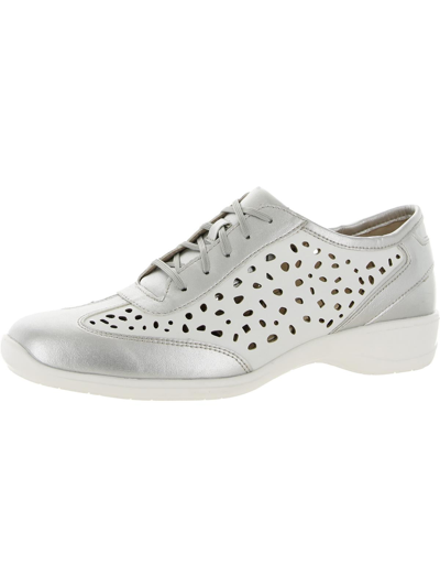 Ros Hommerson Sealed Womens Metallic Leather Oxfords In White Silver Leather