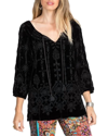 JOHNNY WAS Althea Velvet Peasant Blouse In Black