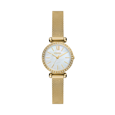 Fossil Women's Tillie Mini Three-hand, Gold-tone Stainless Steel Mesh Watch