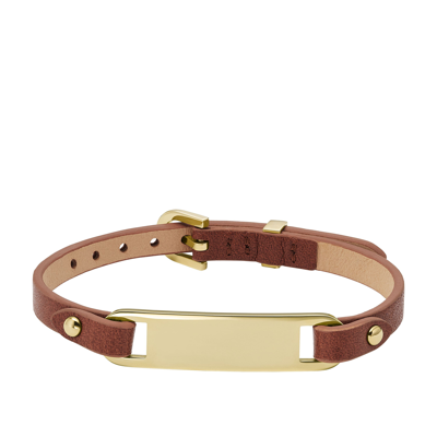 Fossil Women's Heritage Plaque Brown Leather Strap Bracelet In Gold