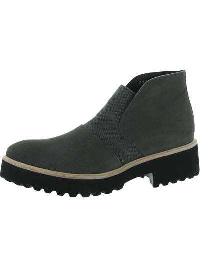All Black Flatform Chelsea Womens Leather Slip On Ankle Boots In Grey