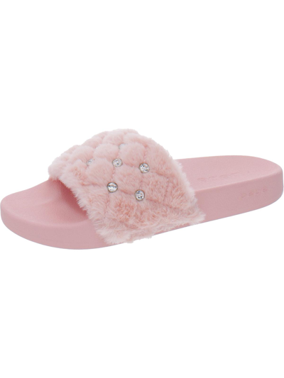 Bebe Faryn Womens Faux Fur Slides Slide Sandals In Pink
