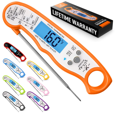 Zulay Kitchen Waterproof Digital Meat Thermometer With Backlight, Calibration & Internal Magnetic Mount In Orange