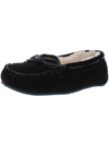 Minnetonka Karla Womens Leather Bow Moccasin Slippers In Black