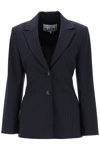 Ganni Black Fitted Drapey Melange Blazer In Multicolor