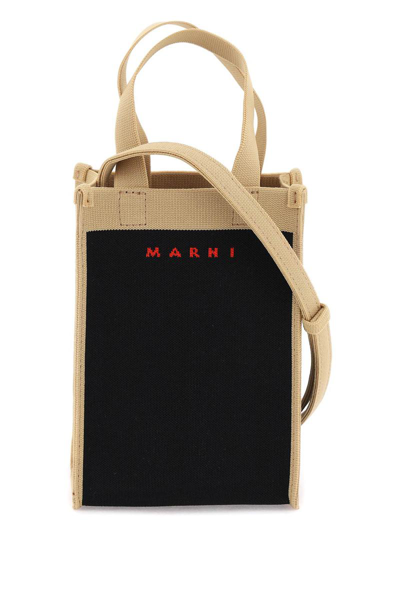 Marni Mini Bi-colour Canvas Cross-body Bag In Beige,black
