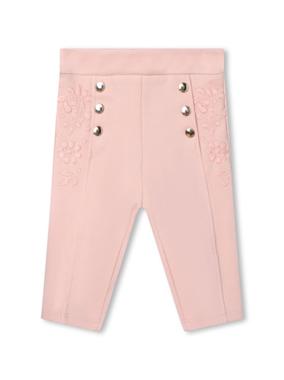 Chloé Babies' Embroidered-logo Organic-cotton Trousers In Pink