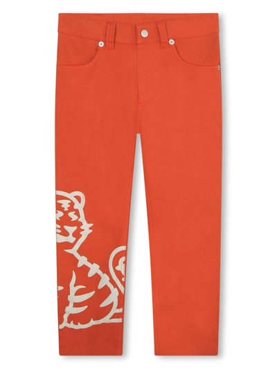 Kenzo Kids' Printed Straight-leg Trousers In Orange