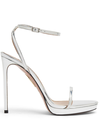 Aquazzura 115mm Olie Faux Leather Sandals In Silver