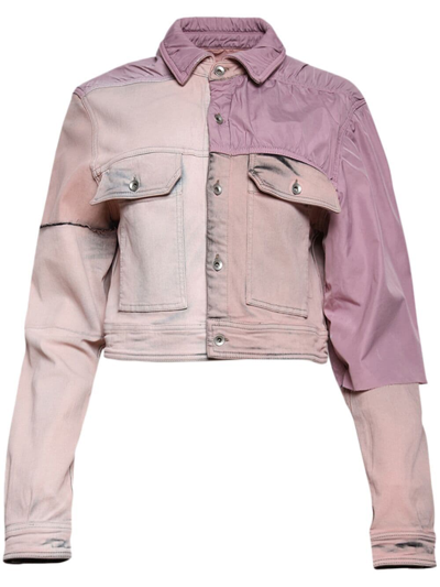 Rick Owens Patchwork Denim Cropped Jacket In Pink