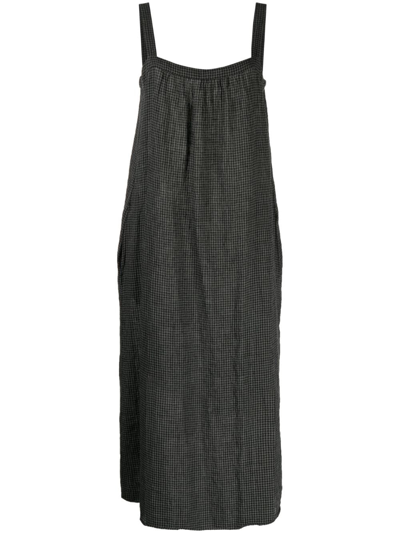 Eileen Fisher Gingham-pattern Linen Midi Dress In Grey