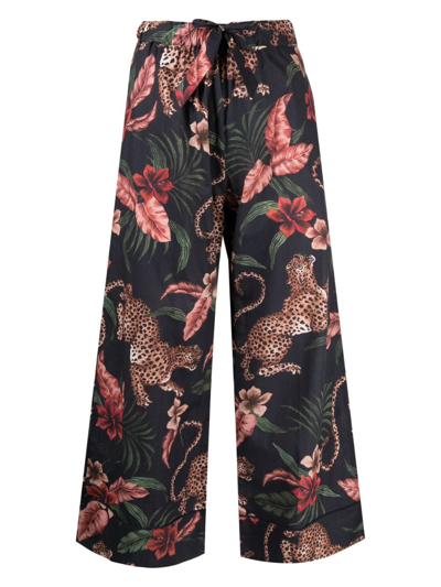 Desmond & Dempsey Jungle-motif Cotton Pajama Bottoms In Blue