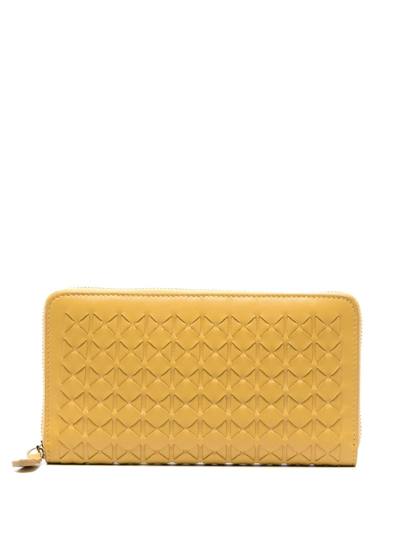 Serapian Mosaico-weaving Leather Wallet In Yellow