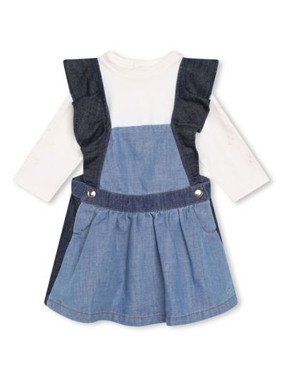 Chloé Babies' Denim Dress And T-shirt Set In Denim Blue