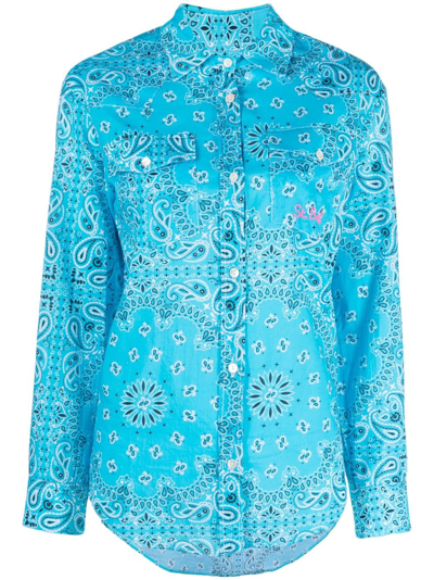 Mc2 Saint Barth Paisley-print Long-sleeve Shirt In Blue