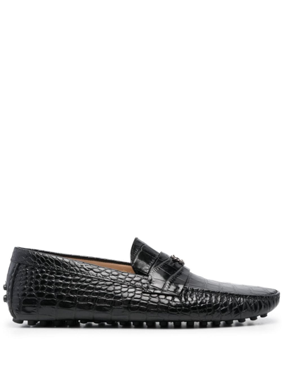 Roberto Cavalli Crocodile-effect Leather Loafers In Black