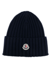 MONCLER LOGO-PATCH RIBBED-KNIT BEANIE