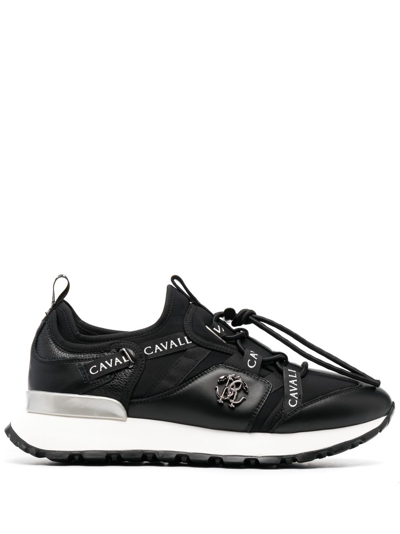 Roberto Cavalli Logo-print Drawstring Sneakers In Black