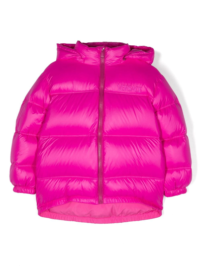 Versace Kids' Logo-embroidered Padded Jacket In Pink