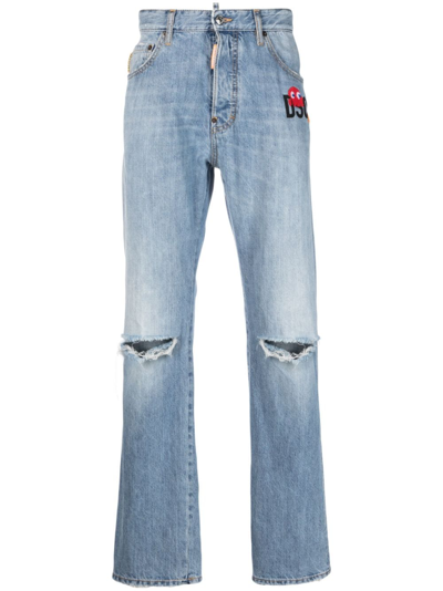 Dsquared2 Logo-print Bootcut Jeans In Blue