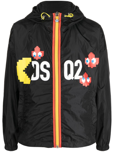 Dsquared2 Logo-print Zip-up Jacket In Black