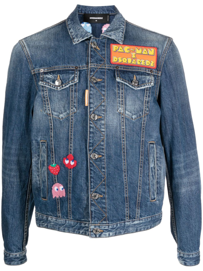 Dsquared2 Logo-patch Long-sleeve Denim Jacket In Blue