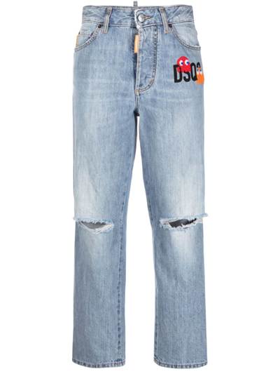 Dsquared2 Distressed Cropped Jeans In Blue