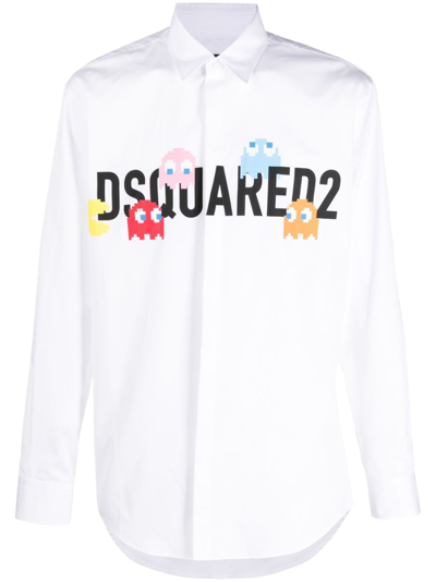 Dsquared2 Logo-print Long-sleeve Cotton Shirt In White