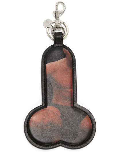 Jw Anderson Graphic-print Leather Keyring In Black
