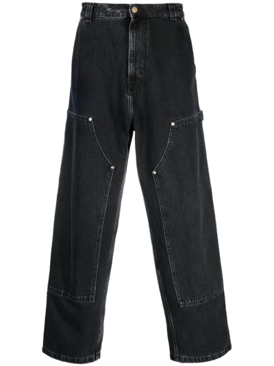 Carhartt Logo Patch Wide-leg Trousers In Black